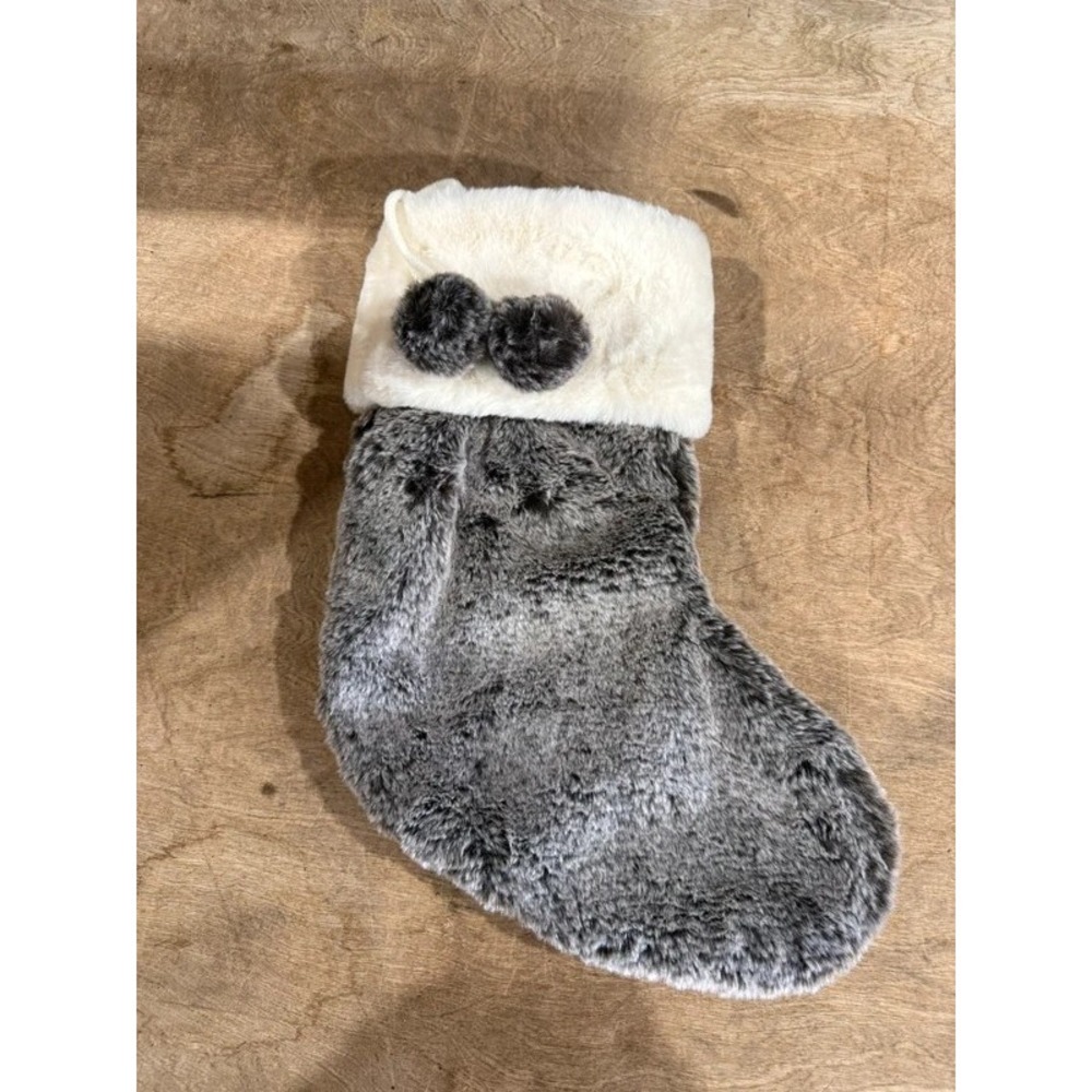 Faux Fur Christmas Stocking Grey Pom Pom - Picture 1 of 5
